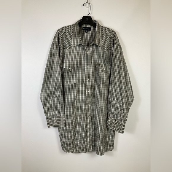 PANHANDLE SLIM Men's Green Western Pearl Snap Rodeo Plaid Shirt, sz 18 x 35 - Picture 3 of 8